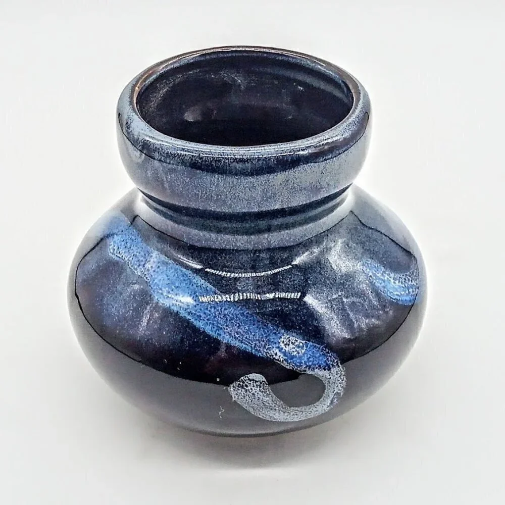 Dark Blue Drip Glaze Studio Art Pottery Small Vase
